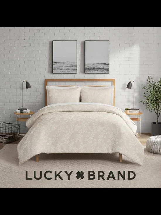 Lucky Brand Ava Floral Jacquard 3-Pc. Glam Duvet Cover Set Full/Queen Beige NWT