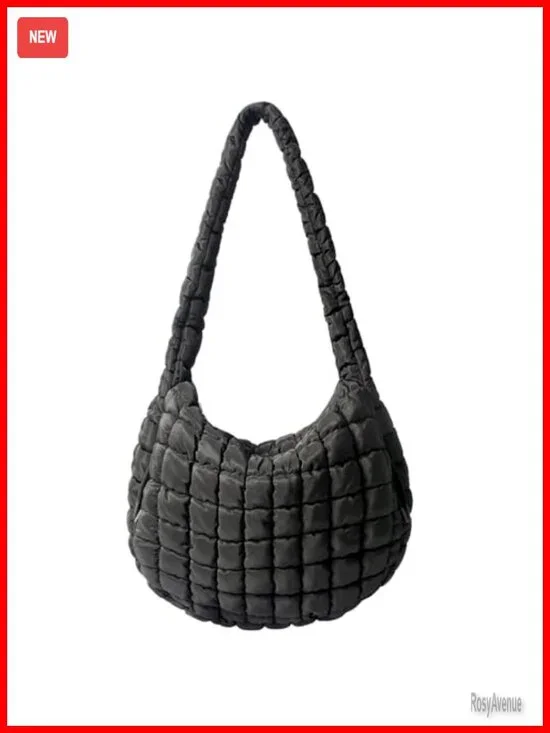 Large Quilted Nylon Puffer Hobo Tote Bag Crossbody