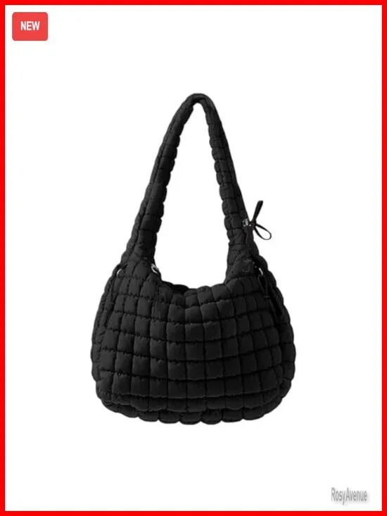 Quilted Puffer Hobo Bag, Large Nylon Crossbody Shoulder Tote, Lightweight Puffy
