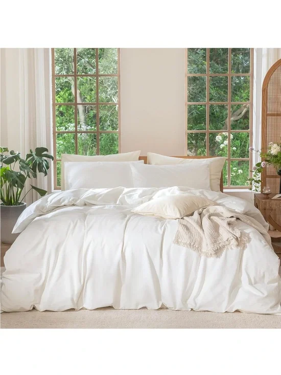 NEW MooMee Bedding Duvet Cover Set 100% Washed Cotton. Linen Like. Off white