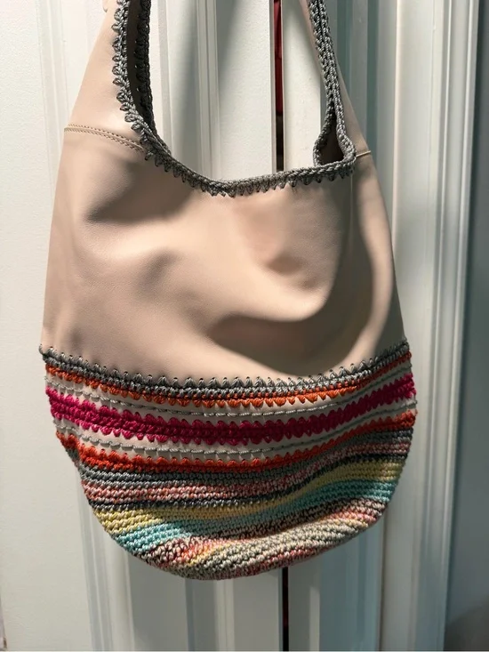 The Sak Cream Hobo with Multicolor Crochet Trim
