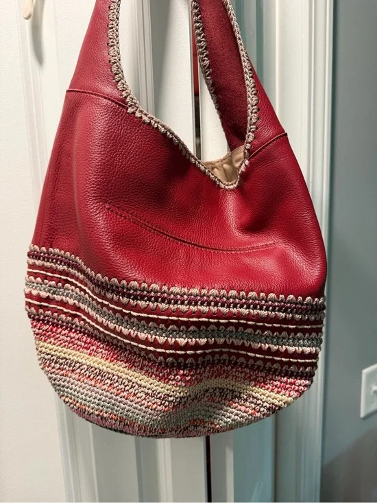 The Sak Red Leather Hobo with Woven Multicolor Base