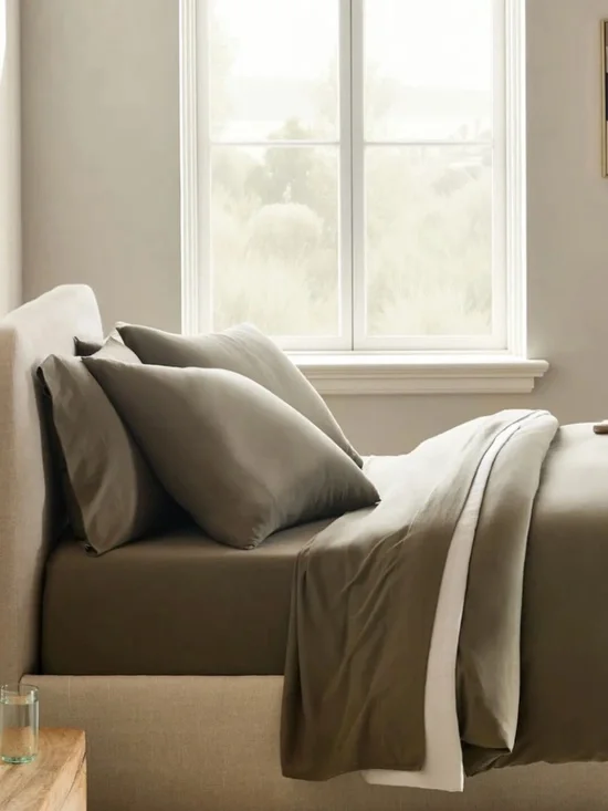 New Organic Jersey Duvet set with shams  King/Cal King Dusty Olive Green