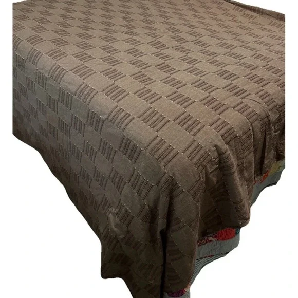 Dansk Full Queen Duvet Cover & 2 Shams Cocoa Brown Cotton Textured Grid VTG