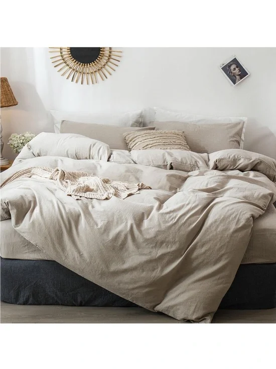 NEW MooMee Bedding Duvet Cover Set 100% Cotton Linen Like Texture. Tannish Grey