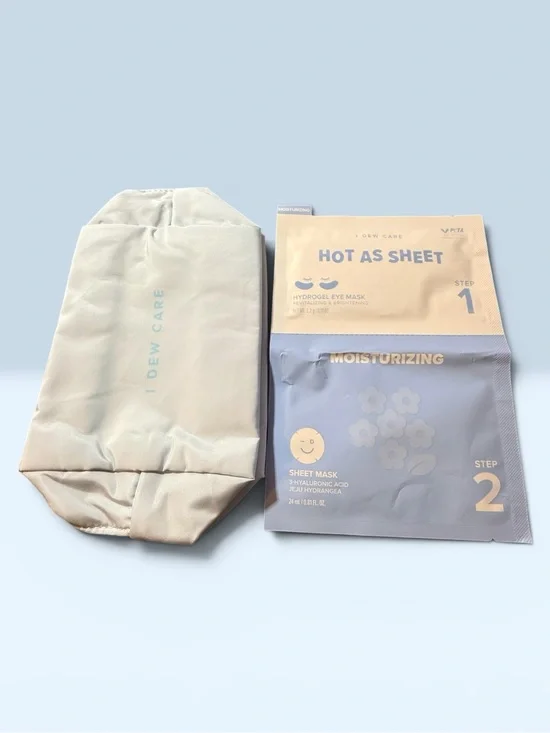 I Dew Care Hot As Sheet Set includes eye and face mask and cosmetics bag