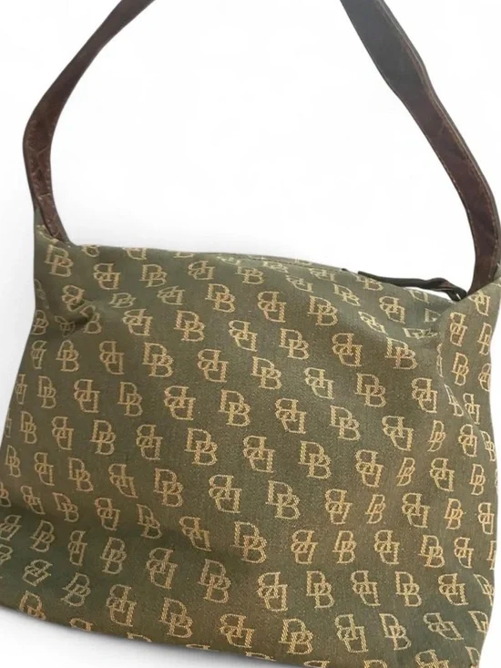 Dooney & Bourke Signature DB Monogram Canvas Leather Shoulder Hobo Bag