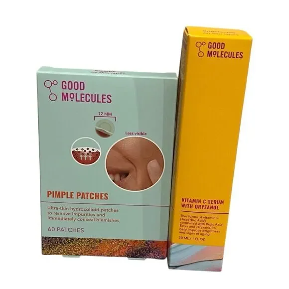 Good Molecules Pimple Patches + Vitamin C Serum with Oryzanol Bundle, New
