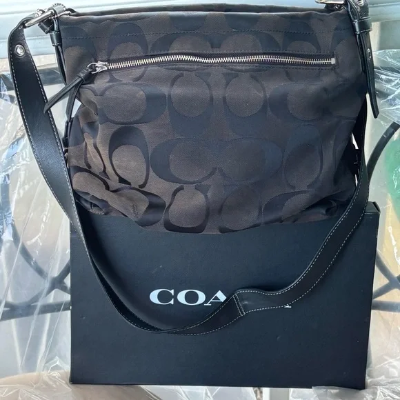 Coach Signature C Monogram Jacquard Black Hobo Bag