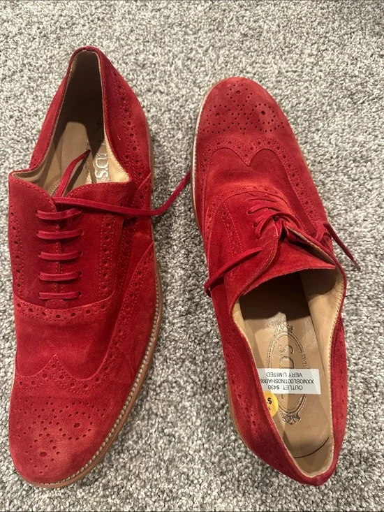 Tod's Red Suede Wingtip Derbys