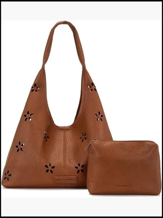 Slouchy Hobo Shoulder Bag Tote with Detachable Pouch Lightweight Faux Leather