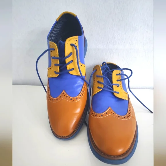 Meijiana Men's Blue And Light Brown Dress‎ Shoes Size 9 In Mind Condition