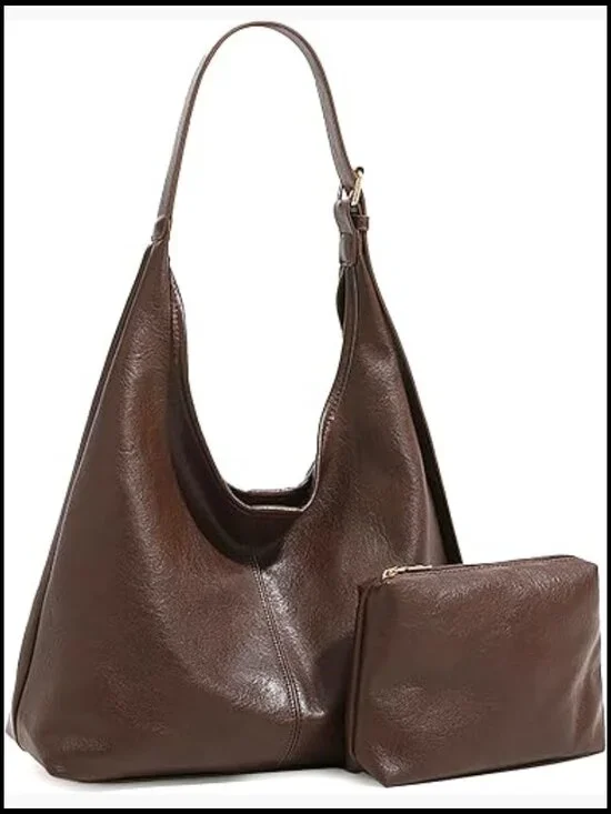 Vegan Leather Hobo Bag Set 2 Piece Slouchy Tote Crossbody Shoulder Handbag Purse