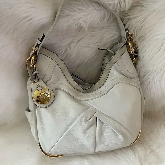 B Makowsky Hobo leather sand white slouch shoulder bag with gold tone ha…