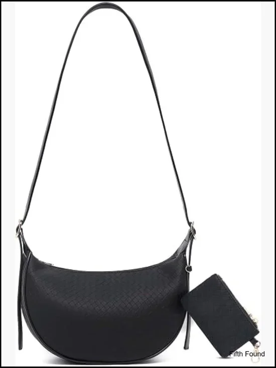 Woven Crescent Shoulder Bag Vegan Leather Hobo Crossbody with Small Bag