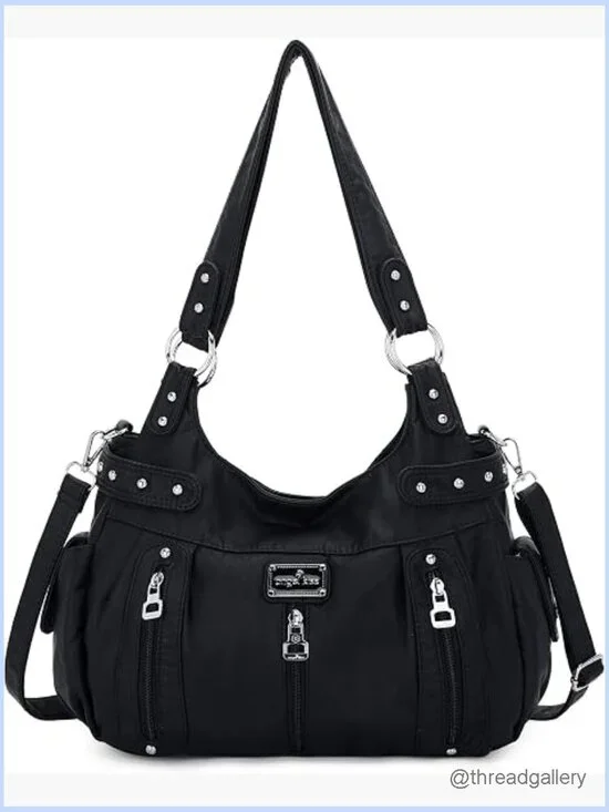 Large Washed Faux Leather Hobo Satchel Crossbody Shoulder Tote Handbag Purse