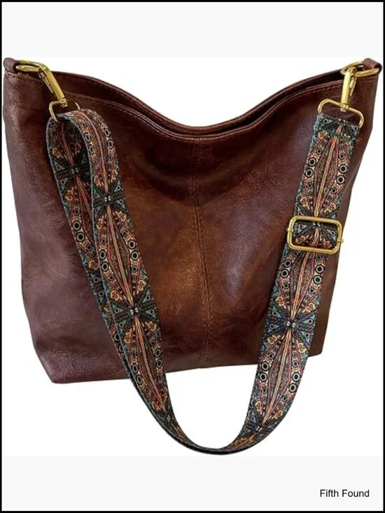 Vegan Leather Hobo Crossbody Bag with Guitar Strap Tote