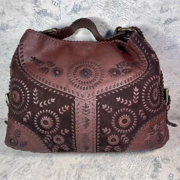 Isabella Fiore Brown and Dark Brown Leather Hobo Bag