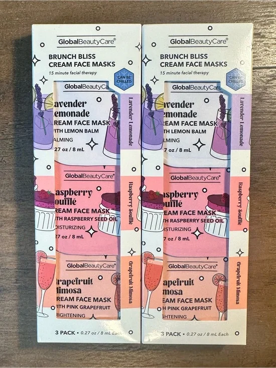 Global Beauty Care 2 Pk Brunch Bliss Cream Face Masks 6 Total Masks NEW SEALED
