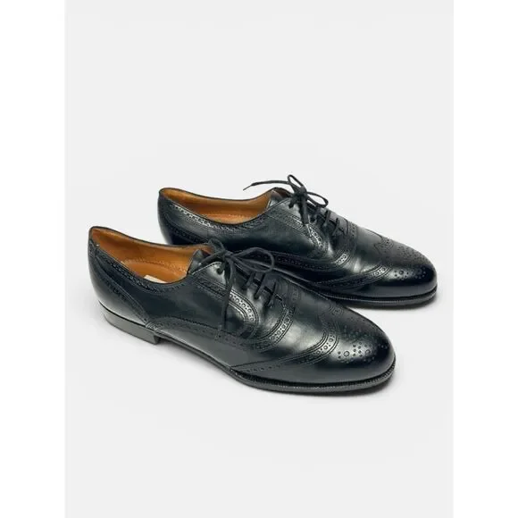 Bally Prestige Parawet Switzerland Leather Cap Toe Oxfords Black Wing Tips Shoes