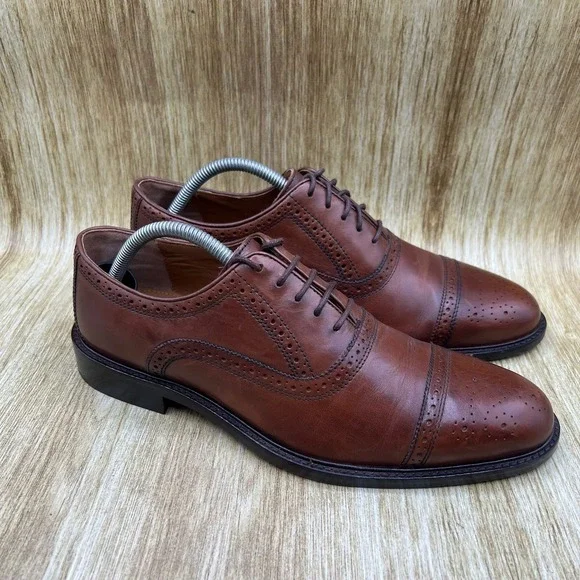 Johnston & Murphy Oxford Shoes Men's 9 M Brown Cap Toe Brogue Leather 59-12530