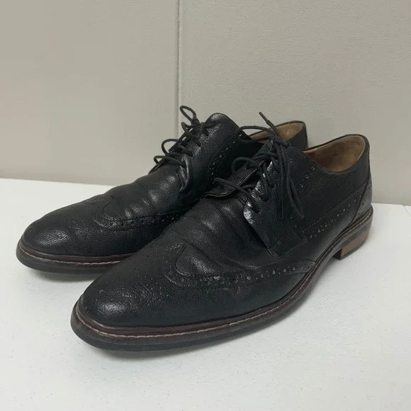 Cole Haan Wingtip Oxford Mens 11M Black Pebbled Leather Brogue C24112