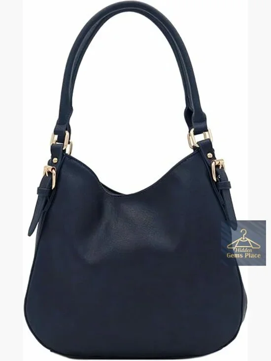 Medium Hobo Bag 3 Compartments Faux Leather Top Handle Purse
