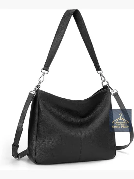 Genuine Leather Hobo Bag Crossbody Shoulder Handbag with 2 Straps