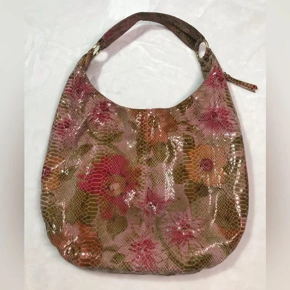 HOBO Floral Embossed Pink Brown Hobo Bag