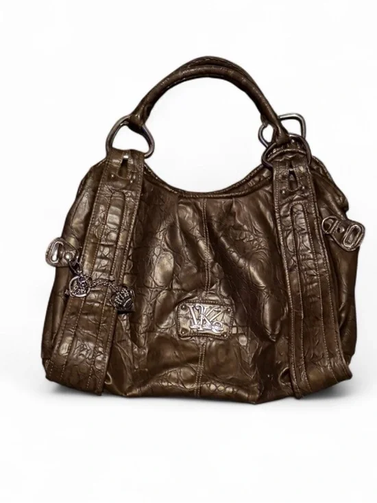 Y2K Kathy Van Zeeland Brown Croc-Embossed Hobo Shoulder Bag