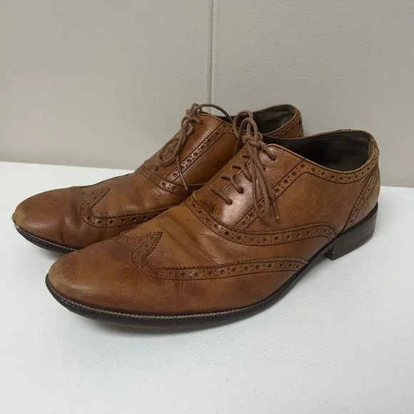 Cole Haan Wingtip Oxford Mens 9.5 M Tan Leather Brogue Dress Shoes C12210