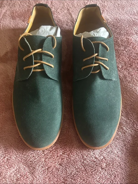 Men's Green Suede Derby Shoes with Tan Laces