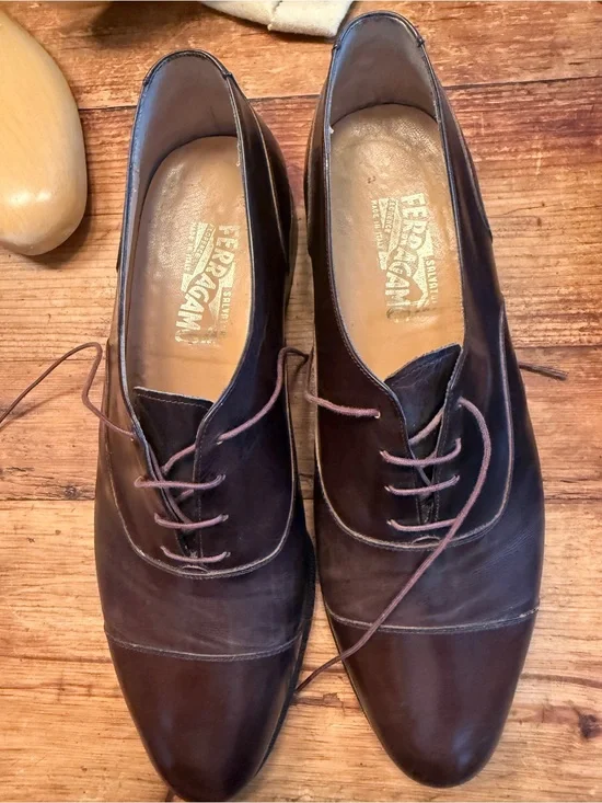 Salvatore Ferragamo Men’s Brown Leather Derby Oxfords