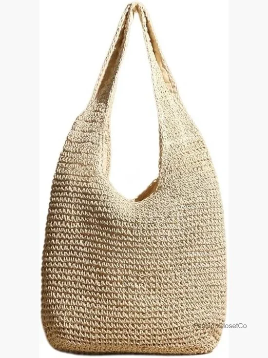 Straw Hobo Bag Tote Boho Handwoven Crochet Beach Shoulder Purse