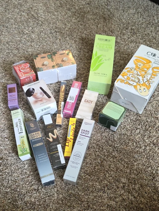 Skincare & Beauty Box Lot with Bright Green Aloe Vera Packaging