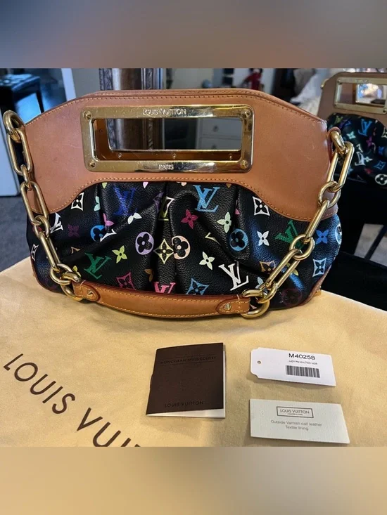 Louis Vuitton Black Multicolor Monogram Judy pm Chain Shoulder Bag with Vachetta