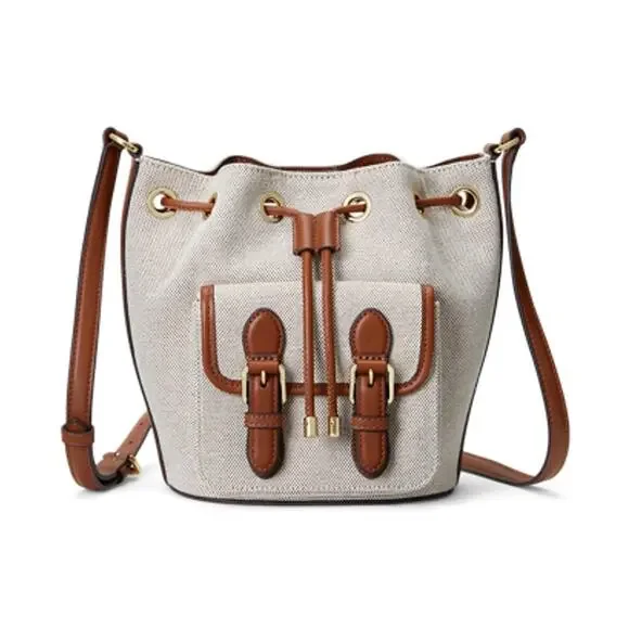 Ralph Lauren Classic Vanilla Lauren Tan Andie Drawstring Bag