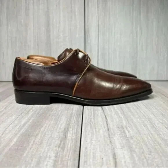 Mezlan Burgundy Orange Leather Lace Up Luxury Oxford Derby Dress Shoe Men Size 8