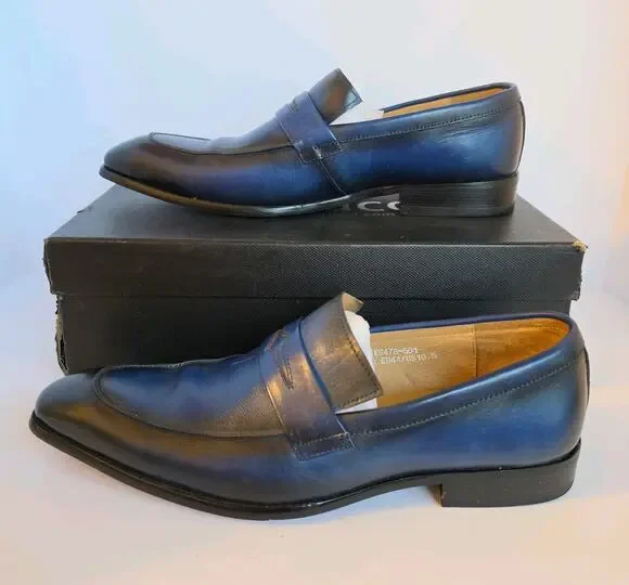 Carrucci Men's Calfskin Leather Blue Loafer Dress Shoe SZ 10.5, Made In Italy