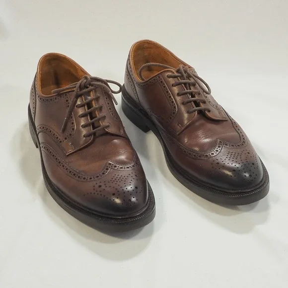Polo Ralph Lauren Asher Wingtip Oxford Men 8 Brown Leather Burnished Vibram Sole