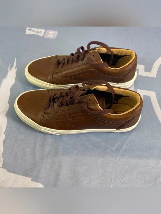 Vans Old Skool Lux Leather Chocolate Brown Sneakers Men's Size 10