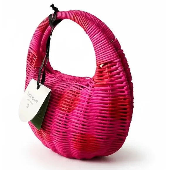 Kate Spade New York x Target NWT Pink Red Polka Dot Woven Straw Crescent Bag