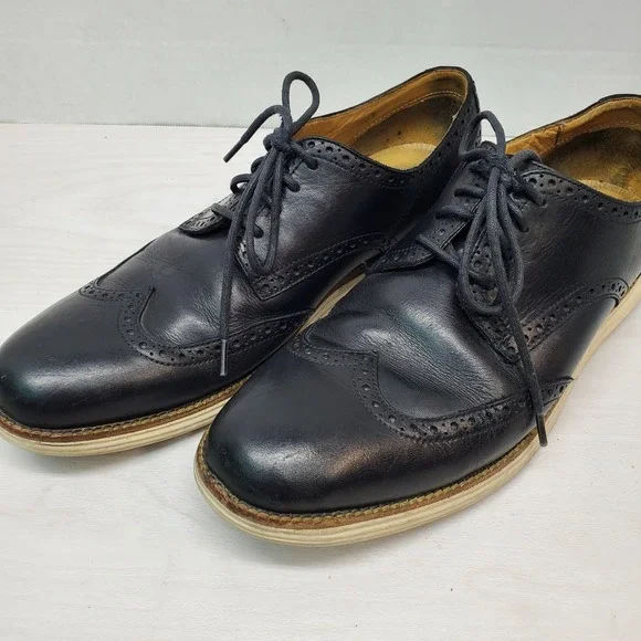 Cole Hann‎ Black Leather Oxfords Wingtip Shoes Mens 10.5 M C14110 Fast Shipping