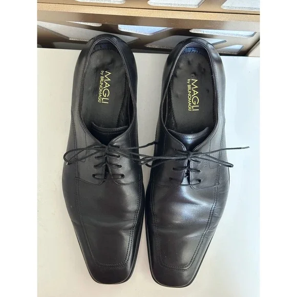 Magli by Bruno Magli Mens Liramido Black Leather Square Bicycle Toe Oxfords 11.5