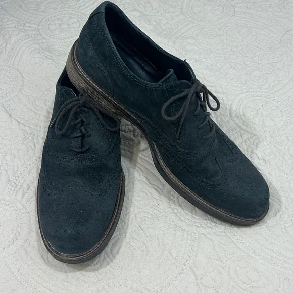 Ecco Vitrus Mens US 12 EU46 Black Wingtip Suede Leather Oxford Shoes