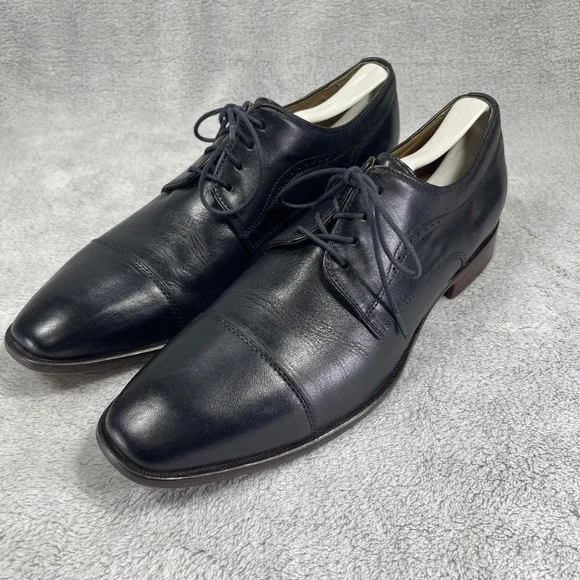 Johnston & Murphy Dress Shoes Mens 11 Black Leather Cap Toe Derby Lace Up