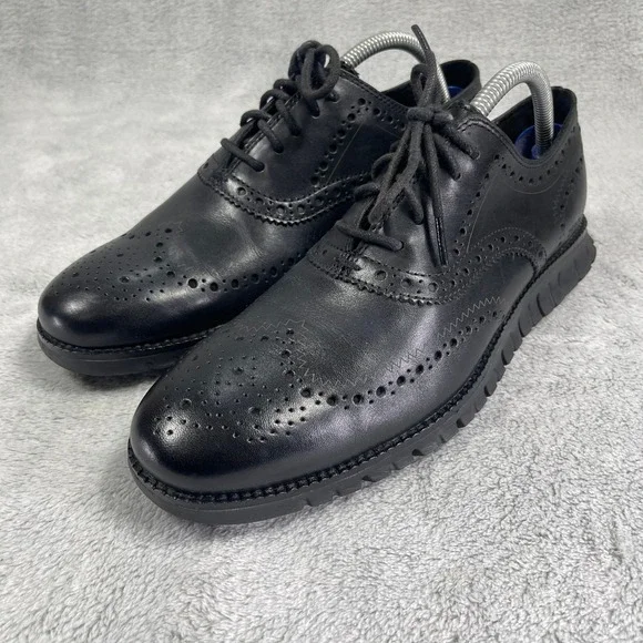 Cole Haan Oxford Men 8 Black Zerogrand Wingtip Brogue Leather Lace Up Comfort
