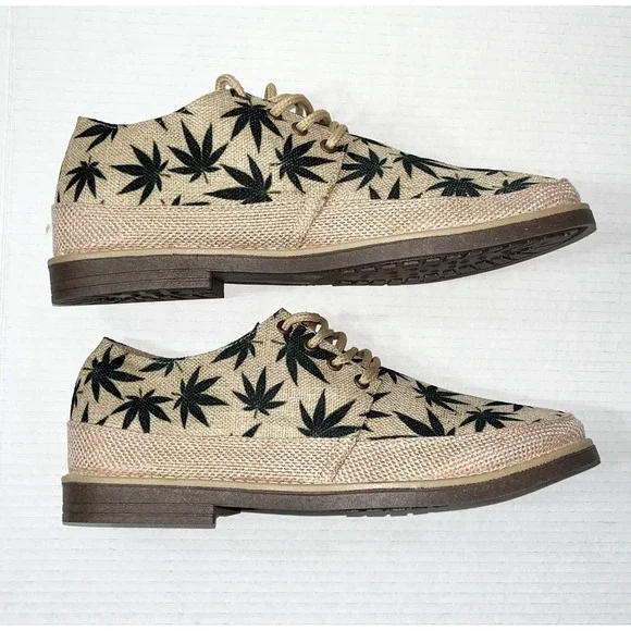 NWOB Weed Lace‎ Up Dress Shoes Men's 11.5 Jute Green Handmade 420 Vacation Humor
