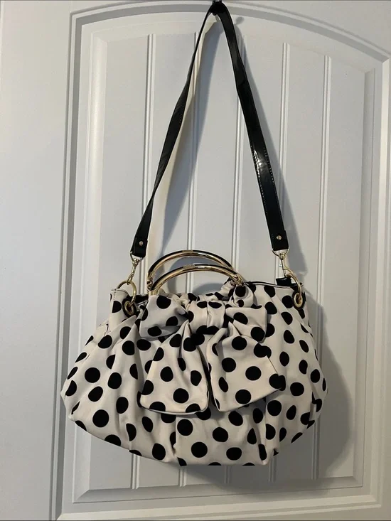 Polka Dot Bow Shoulder Bag in Black and White