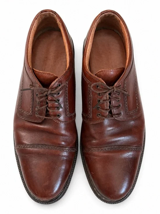 Johnston & Murphy Brown Leather Cap Toe Oxford Dress Shoes Made in Italy 10